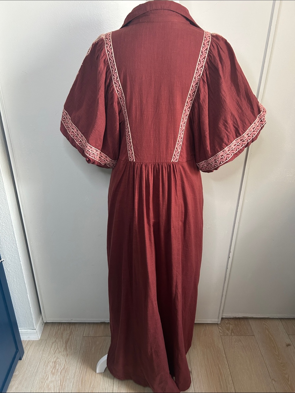 Free People Samantha Shirtdress"Double Dare" Red Intricate Shoulder Embroidery - Picture 8 of 13
